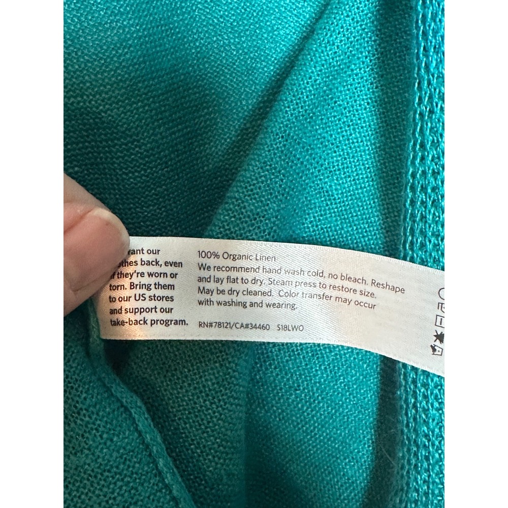 EILEEN FISHER 100%‎ Organic Linen Kimono Cardigan Teal M Lightweight Minimalist - Picture 4 of 4